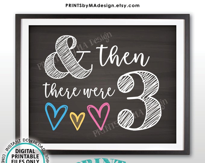 And Then There Were Three Pregnancy Announcement Sign, Family of 3, PRINTABLE 8x10/16x20” Chalkboard Style Gender Neutral Baby Reveal <ID>