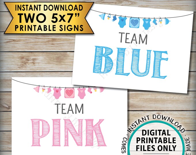 Gender Reveal Signs, Team Pink and Team Blue, Gender Reveal Teams Pink or Blue Signs, Gender Reveal Party, 8x10” PRINTABLE Instant Downloads