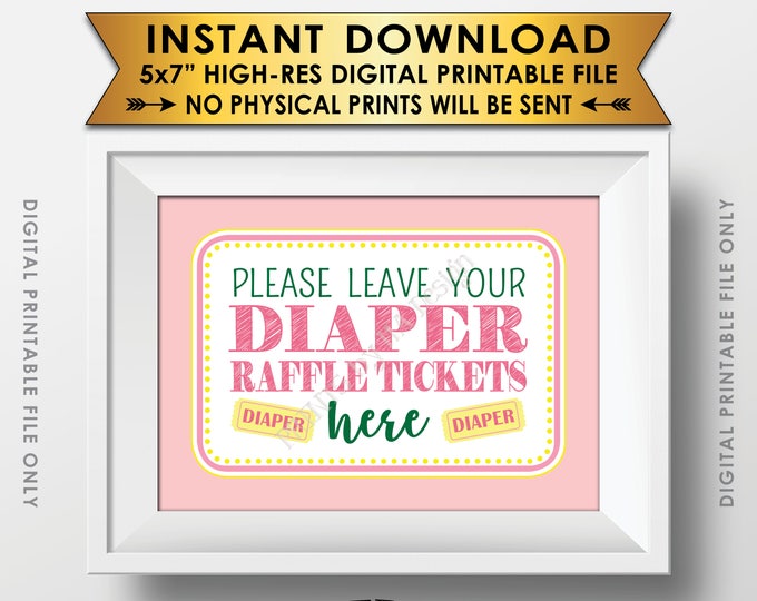 Pink Lemonade Baby Shower Sign, Leave Diaper Raffle Tickets Here, Tuscan Garden Tropical Summer Lemon Themed 5x7” PRINTABLE Instant Download