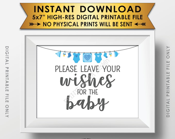 Wishes for Baby Sign, Please Leave your Wishes for the Baby Shower Sign, Baby Wishes Shower Decoration, 5x7” Printable Instant Download Sign