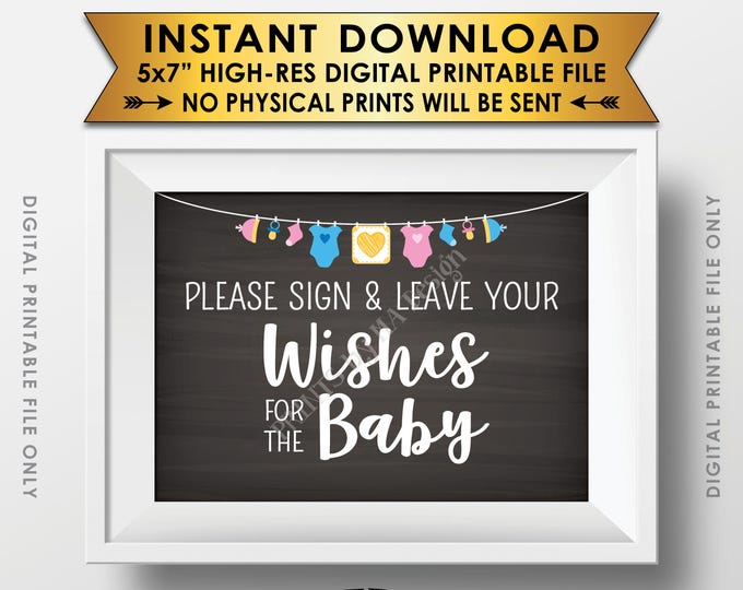 Wishes for Baby Sign, Please Sign & Leave your Wishes for the Baby Shower Sign, Baby Wishes 5x7” Chalkboard Style Printable Instant Download