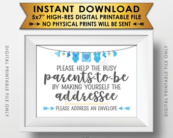 Baby Shower Address an Envelope Sign, Help the Parents-to-Be Address an Envelope, Blue Baby Shower Decoration, Boy, PRINTABLE 5x7” Sign <ID>