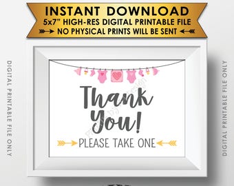 Thank You Sign, Thank You Please Take One Favors Sign, Baby Shower Favors Sign, Gray Text, Clothesline, 5x7” Printable Instant Download Sign