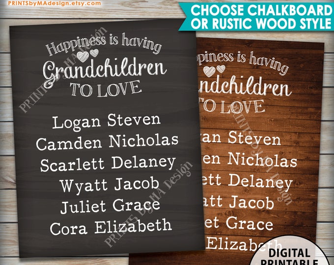 Grandchildren Sign with Names Personalized Grandkids Custom Gift for Grandparents Gift Grandma Grandpa, Choose Design PRINTABLE Digital File