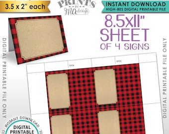 Lumberjack Theme Labels, Red Checker Buffalo Plaid Food Labels Buffet Cards, Table Tent Menu Labels, PRINTABLE 8.5x11” Instant Download