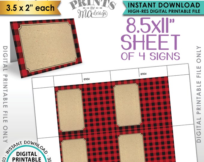 Lumberjack Theme Labels, Red Checker Buffalo Plaid Food Labels Buffet Cards, Table Tent Menu Labels, PRINTABLE 8.5x11” Instant Download