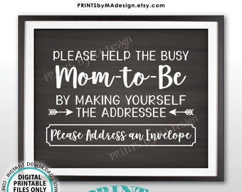 Baby Shower Address Envelope Sign, Help Mom-to-Be Address an Envelope, Baby Shower Decoration, PRINTABLE 8x10” Chalkboard Style Sign <ID>