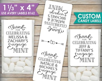 Engagement Tic Tac Labels, Custom Engagement Party Candy Labels, 1-1/3x4" PRINTABLE EngageMINT Stickers