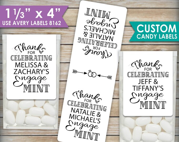Engagement Tic Tac Labels, Custom Engagement Party Candy Labels, 1-1/3x4" PRINTABLE EngageMINT Stickers