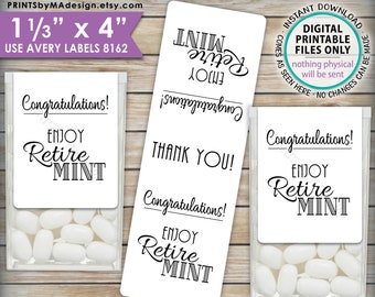 Retirement Party Tic Tac Labels, Retire MINT Stickers, Tic Tacs Labels, MInts, Print As Many As You Need, 1-1/3x4" PRINTABLE Stickers <ID>