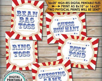 Carnival Games Signs, Carnival Theme Party, Bean Bag Toss, Ring Toss, Duck Pond, Guess, Circus Theme Party, PRINTABLE 8x10/16x20” Signs <ID>