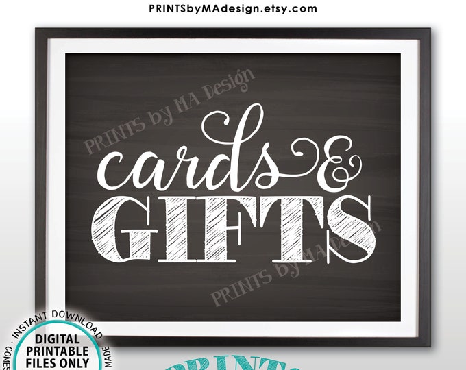 Cards and Gifts Sign, Wedding Anniversary Birthday Party Graduation Baby Shower Bridal Shower, PRINTABLE 8.5x11" Chalkboard Style Sign <ID>