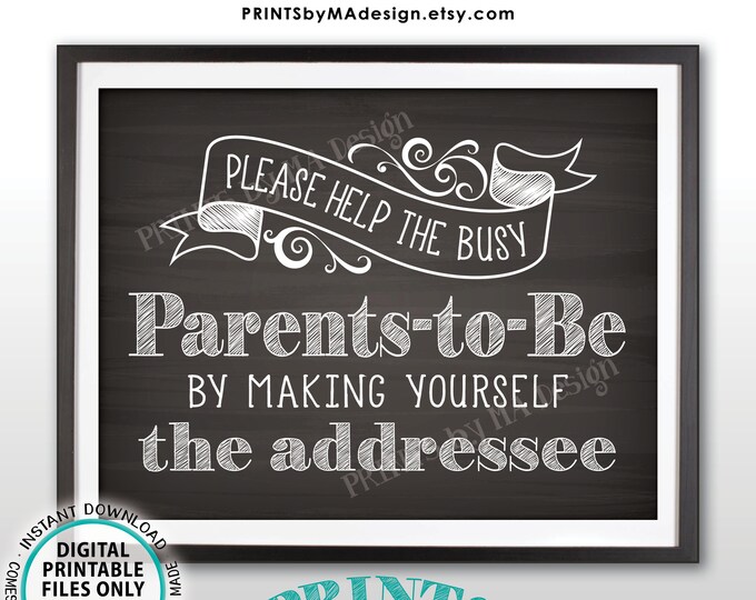 Baby Shower Address Envelope Sign, Help the Parents-to-Be by Addressing a Thank You Envelope, PRINTABLE 8.5x11" Chalkboard Style Sign <ID>