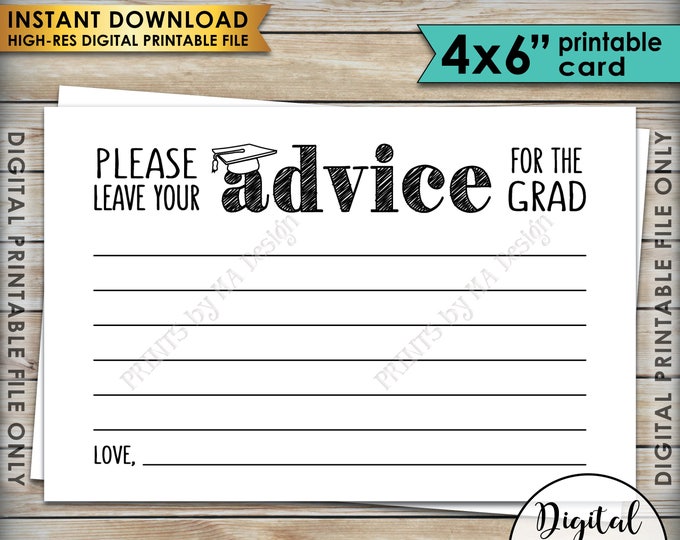 Advice for Graduate, Please Share your Advice with the Graduate Advice Cards, Grad Party, Graduation Party, PRINTABLE 4x6” Digital File <ID>