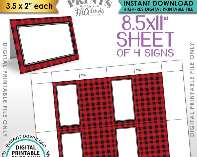 Lumberjack Theme Labels, Buffalo Plaid Food Labels, Red Checker Buffet Cards, Table Tent Menu Labels, PRINTABLE 8.5x11” Instant Download