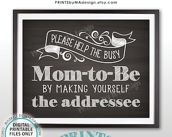 Baby Shower Address Envelope Sign, Help the Busy Mom-to-Be by Addressing a Thank You Envelope, PRINTABLE 8.5x11" Chalkboard Style Sign <ID>