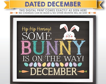 Easter Pregnancy Announcement, Some Bunny is on the Way in DECEMBER dated PRINTABLE Chalkboard Style Baby Reveal Sign <ID>