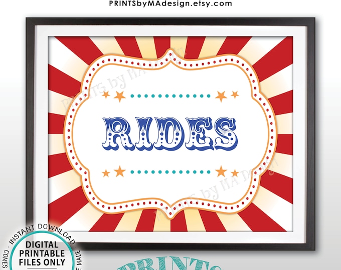 Carnival Rides Sign, Festival, Carnival Party, Circus Games, Circus Party, Circus Activities Birthday, PRINTABLE 8x10/16x20” Games Sign <ID>