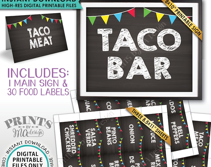 Taco Bar Sign and Labels Build Your Own Taco Station Taco Buffet Mexican Food Labels Chalkboard Style PRINTABLE Sign/Labels Instant Download