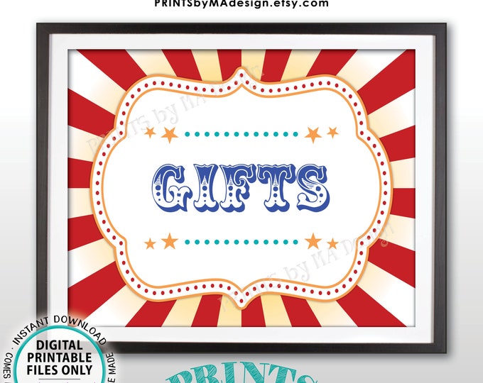 Carnival Gifts Sign, Gift Table Carnival Theme Party Sign, Carnival Sign, Circus Theme Party, PRINTABLE 8x10/16x20” Carnival Gifts Sign <ID>