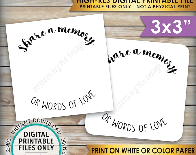 Share a Memory or Words of Love Cards, Retirement Party, Graduation Party, Birthday, PRINTABLE 3x3" cards on 8.5x11" Sheet, Instant Download