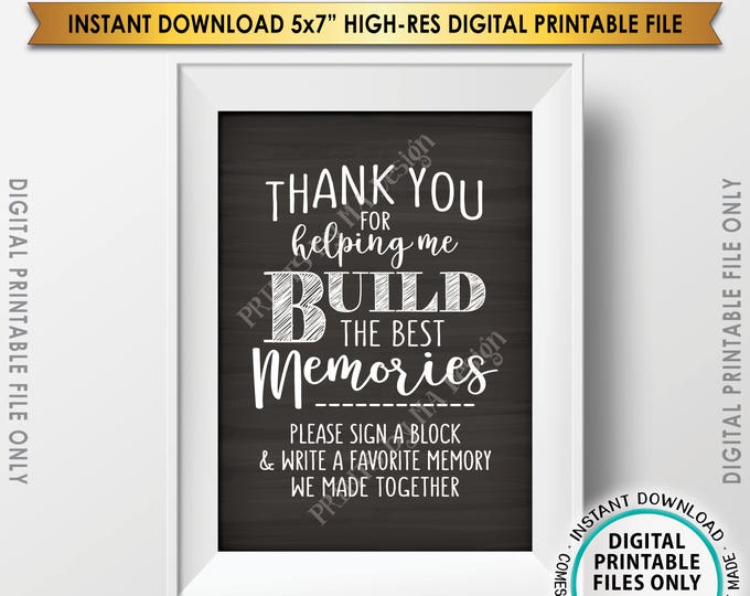 Sign a Block Sign, Thank You for Helping Me Build Memories, Retirement, Graduation, Bon Voyage, Chalkboard Style PRINTABLE 5x7” Sign <ID>