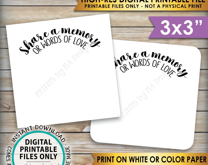 Share a Memory or Words of Love Cards, Retirement Party, Birthday, Graduation Party, PRINTABLE 3x3" cards on 8.5x11" Sheet, Instant Download