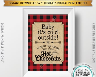 Baby It's Cold Outside Sign, Lumberjack Hot Chocolate Sign, Warm Up Here Ccoca, Red Checker Buffalo Plaid, PRINTABLE 5x7" Winter Decor <ID>