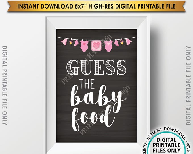 Guess the Baby Food Sign, Baby Food Guessing Game, Baby Shower Game, Guessing Game, Pink , Chalkboard Style PRINTABLE 5x7” Instant Download