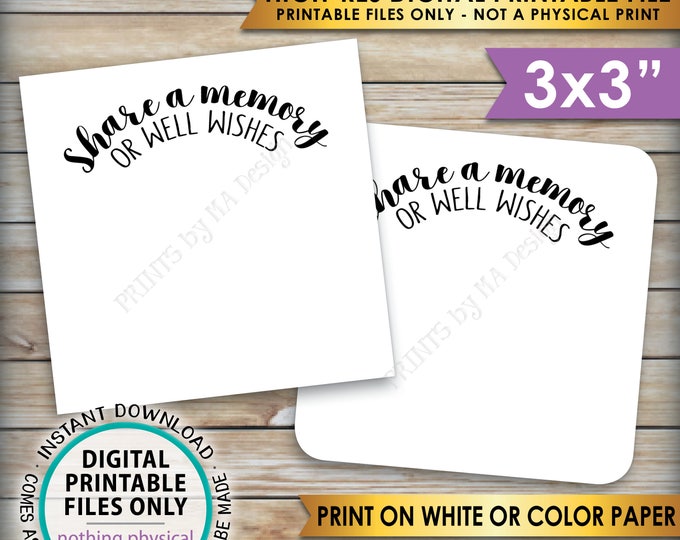 Share a Memory or Well Wishes Cards, Retirement Party, Birthday, Graduation Party, Bon Voyage, 3x3" cards on 8.5x11" PRINTABLE Sheet <ID>