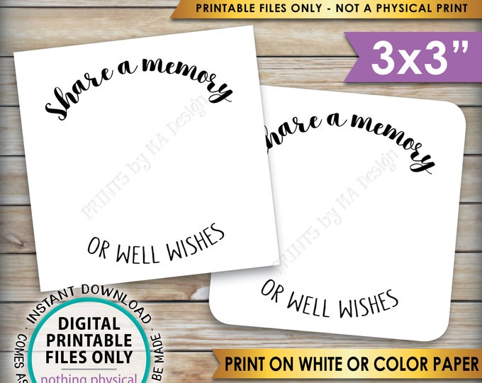 Share a Memory or Well Wishes Cards, Retirement Party, Graduation Party, Birthday, PRINTABLE 3x3" cards on 8.5x11" Sheet, Instant Download