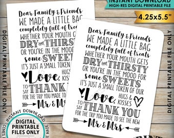 Thank You Welcome Bag Card, Welcome Out of Town Guests, Destination Wedding Thanks 4.25x5.5" Goody Bag Cards on PRINTABLE 8.5x11" Sheet <ID>