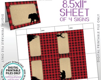 Lumberjack Theme Labels, Red Checker Buffalo Plaid Table Tent Menu Labels, Food Labels Buffet Cards, PRINTABLE 8.5x11” Instant Download