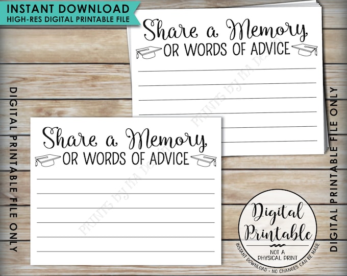 Share a Memory or Words of Advice Graduation Advice, Write a Memory or Advice Card, Graduation Party, 8.5x11" Printable Instant Download