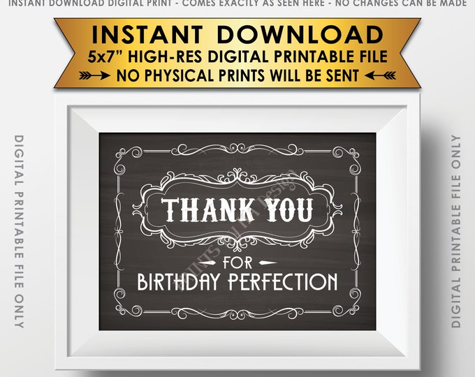Thank You Card, Birthday Thanks, Vintage Birthday Perfection, Whiskey B-day Party Aged to Perfection, Chalkboard Style PRINTABLE 5x7" <ID>