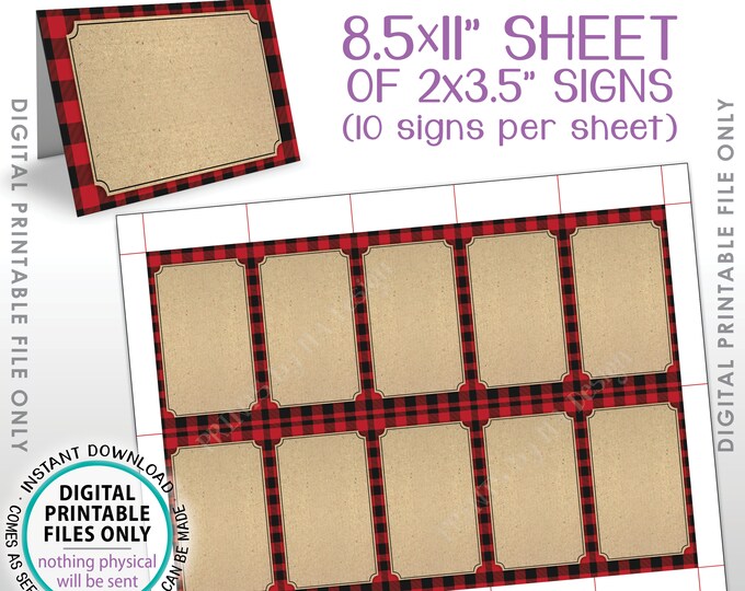 Lumberjack Theme Labels, Red Checker Buffalo Plaid Food Labels Buffet Cards, Table Tent Menu Labels, PRINTABLE 8.5x11” Instant Download