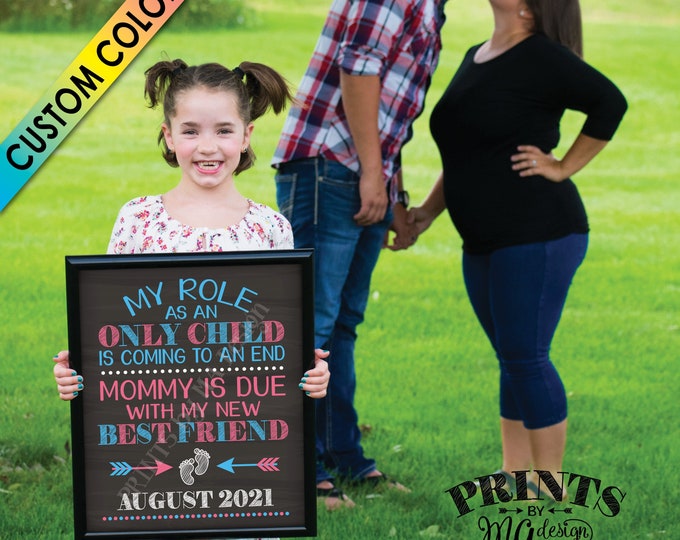 Baby Number 2 Pregnancy Announcement, Role as an Only Child is Coming to an End, PRINTABLE 8x10/16x20” Chalkboard Style Baby #2 Reveal Sign