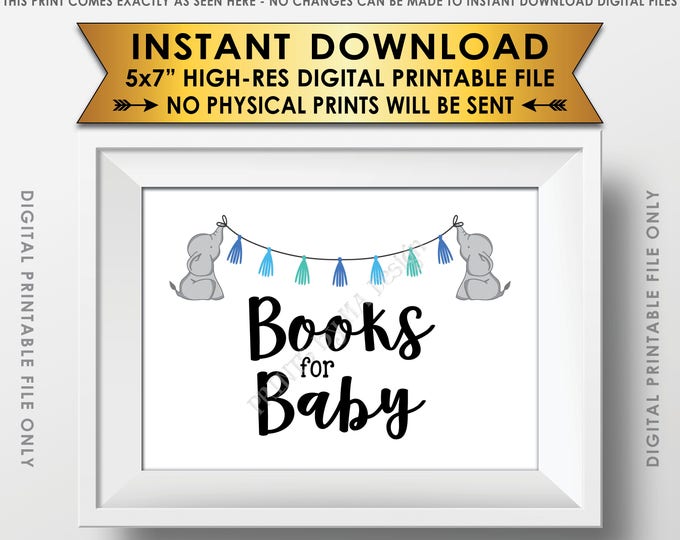 Books for Baby Shower Sign, Books Sign, Elephant Themed Baby Shower Decor, Elephant Baby Shower Books Sign, PRINTABLE 5x7” Books Sign <ID>