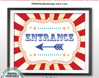 Circus Entrance Sign, Arrow Points LEFT, Carnival Entrance to the Left, PRINTABLE 8x10/16x20” Direction Sign <ID>