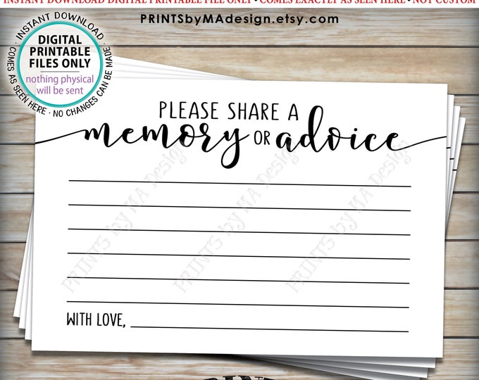 Please Share a Memory or Advice Card, Retirement Party, Bon Voyage, Graduation Party Advice, 4x6” Digital PRINTABLE File <ID>