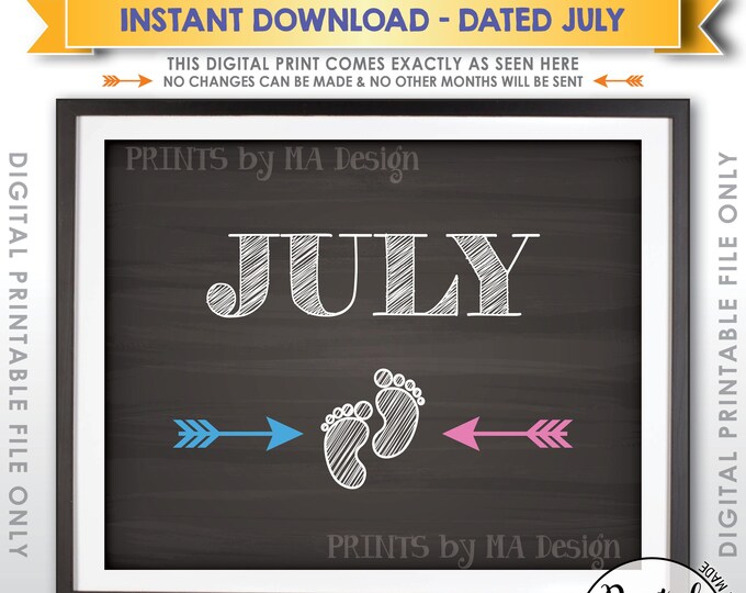 July Pregnancy Announcement Sign, Subtle Due Date Expecting Sign, Month Due in JULY Dated Chalkboard Style PRINTABLE Baby Reveal Sign <ID>