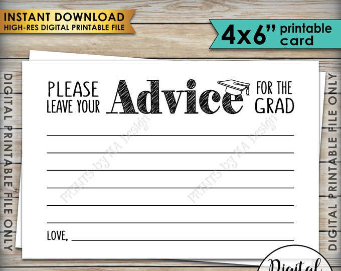Advice for Graduate, Please Share your Advice with the Graduate Advice Cards, Grad Advice, Graduation Party, 4x6” Printable Instant Download