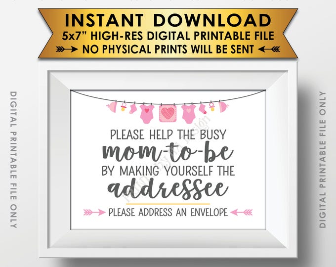 Baby Shower Address an Envelope Sign, Help the Mom-to-Be Address an Envelope Addressee, Pink Baby Shower Decor, PRINTABLE 5x7” Sign <ID>