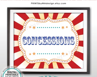 Carnival Party Concessions Sign, Concession Stand Carnival Sign, Circus Food, Snacks, Treats, Candy, Drinks, PRINTABLE 8x10/16x20” Sign <ID>