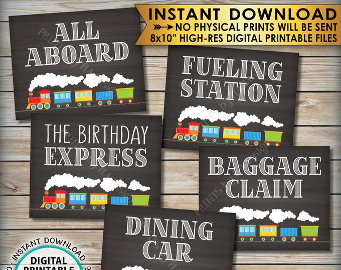 Train Birthday Signs, Train Theme Birthday, All Aboard the Birthday Express Dining Car Fueling Station, PRINTABLE 8x10” Instant Downloads