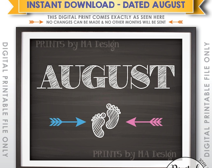 AUGUST Pregnancy Announcement Sign, Subtle Due Date Month, Expecting Due in August Dated Chalkboard Style PRINTABLE Baby Reveal Sign <ID>