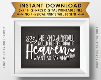 Heaven Sign, We Know You Would Be Here Today if Heaven Wasn't So Far Away Wedding Tribute, 5x7” Chalkboard Style Printable Instant Download