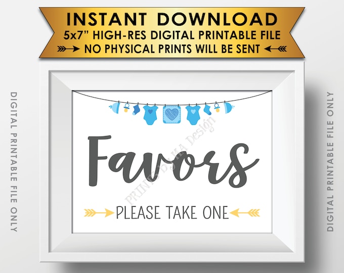 Favors Sign, Baby Shower Favors Please Take One Sign, Thank You Take a Favor Sign, Blue 5x7” Printable Instant Download Baby Shower Sign