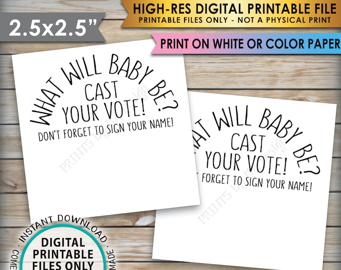 Gender Reveal Party Vote Card, What will Baby Be?  Cast Your Vote Gender Reveal Vote He or She, Instant Download PRINTABLE 2.5" Ballots