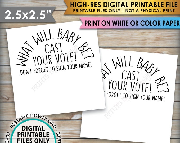 Gender Reveal Party Vote Card, What will Baby Be?  Cast Your Vote Gender Reveal Vote He or She, Instant Download PRINTABLE 2.5" Ballots